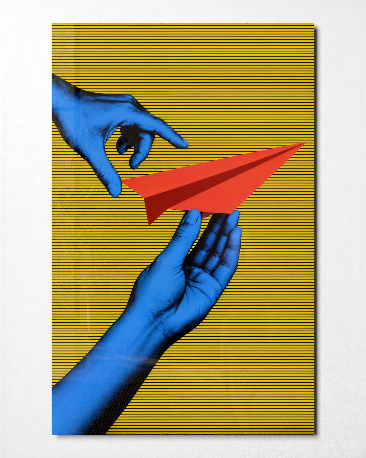 Paper Plane, Almost Gone glass wall art, front view