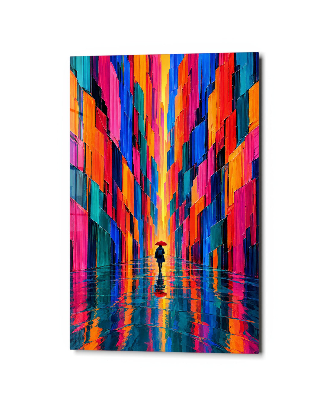 Umbrella Among Giants glass wall art, studio view