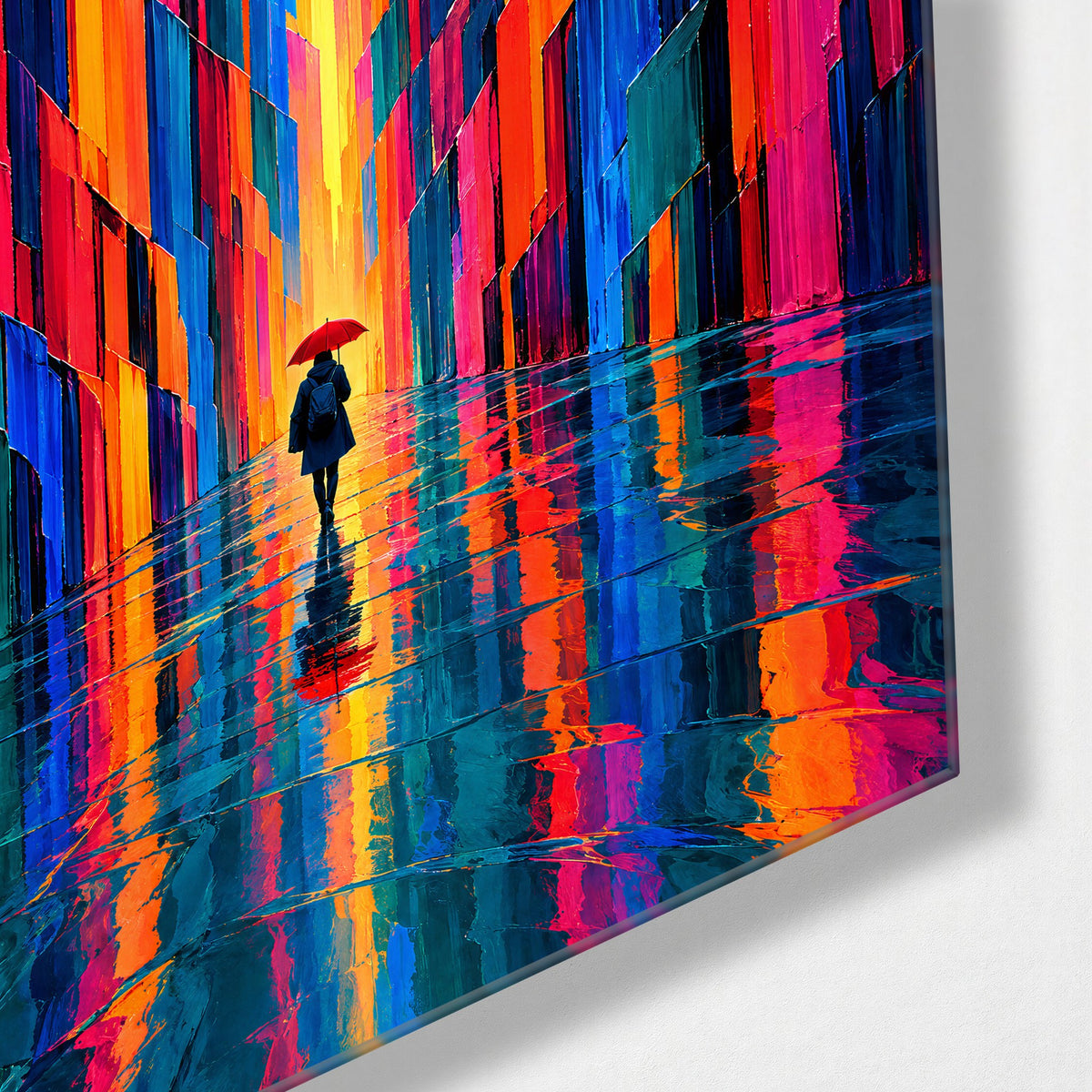 Umbrella Among Giants glass wall art, corner view