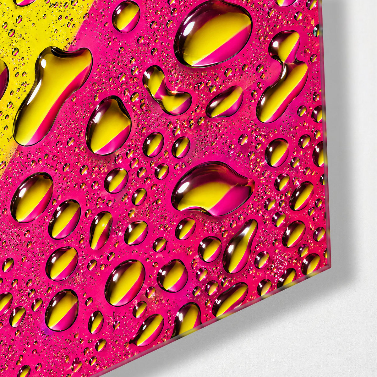 Slanted Beads glass wall art, corner view