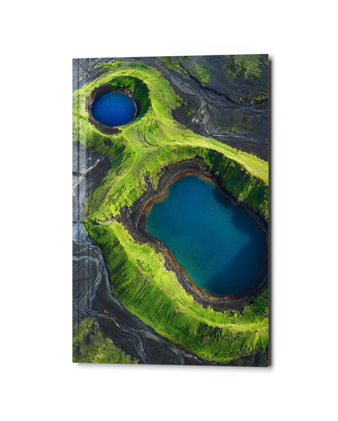 Pair of Little Lakes glass wall art, studio view