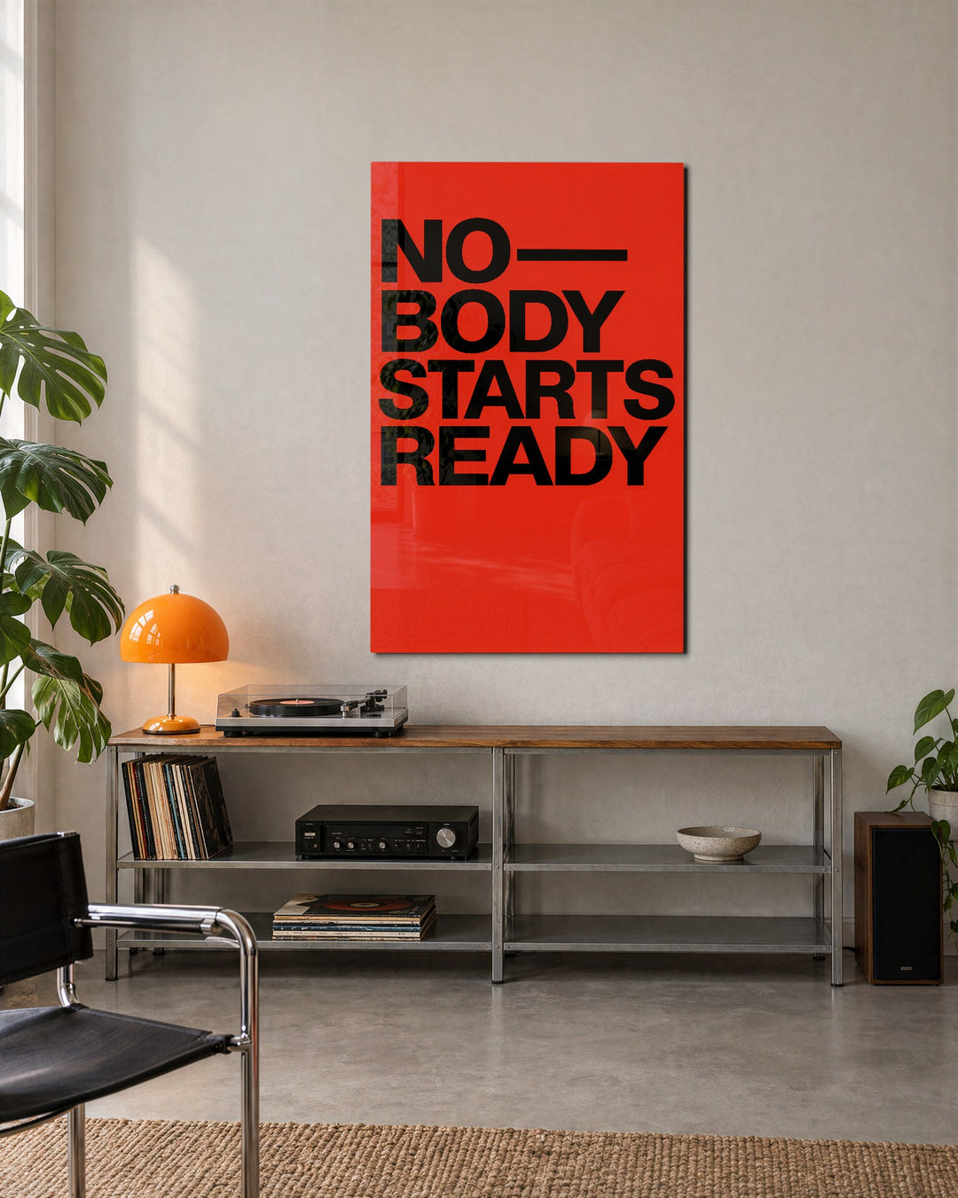 Blunt Orange Advice glass wall art, lifestyle view