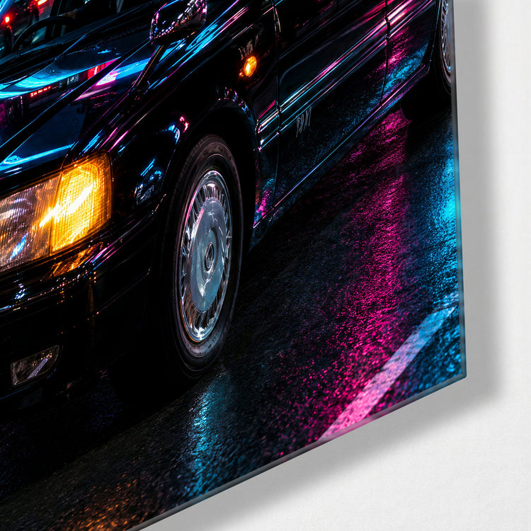 Cab in the Rain Light glass wall art, corner view