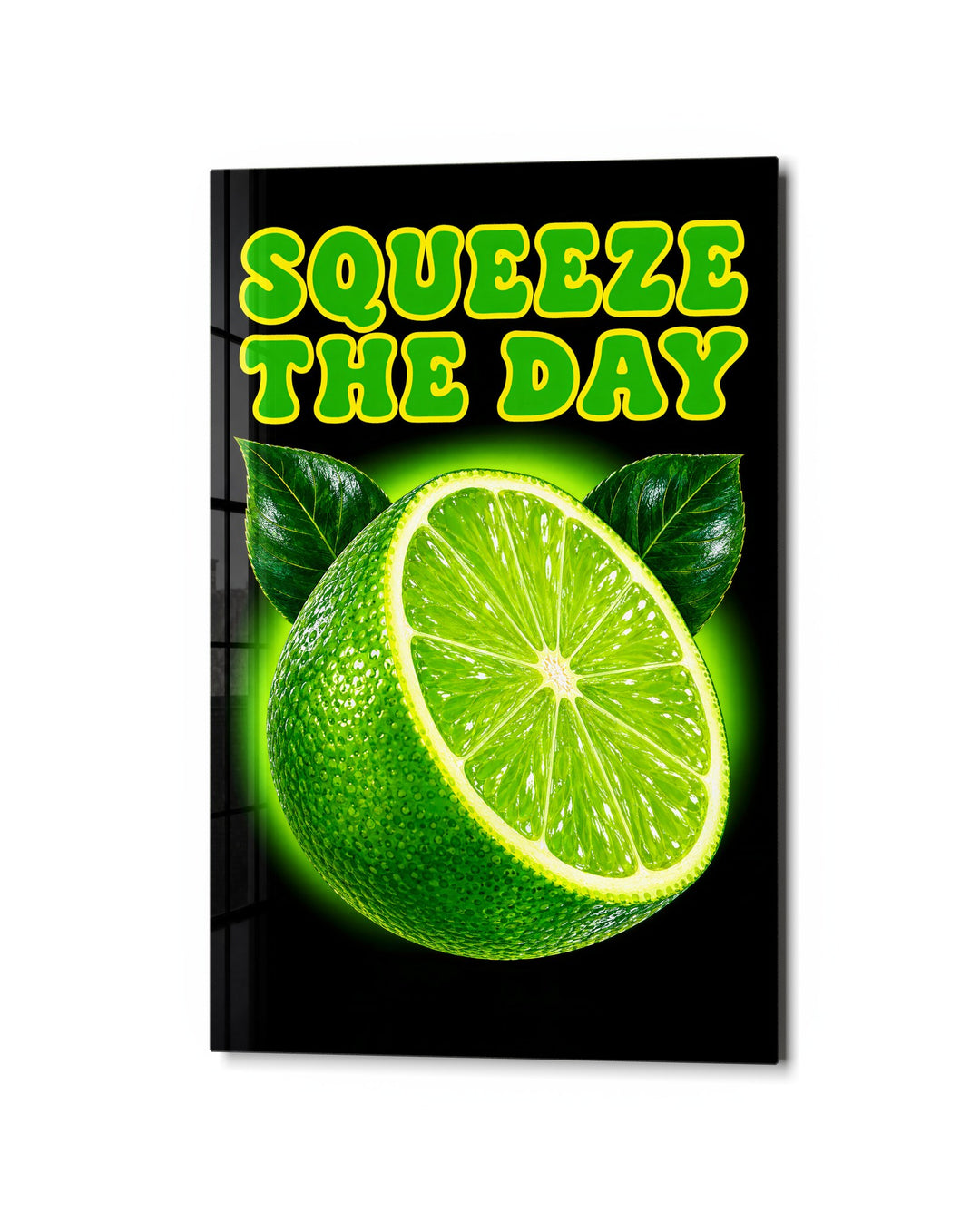 Lime Pun, Fully Cut glass wall art, studio view