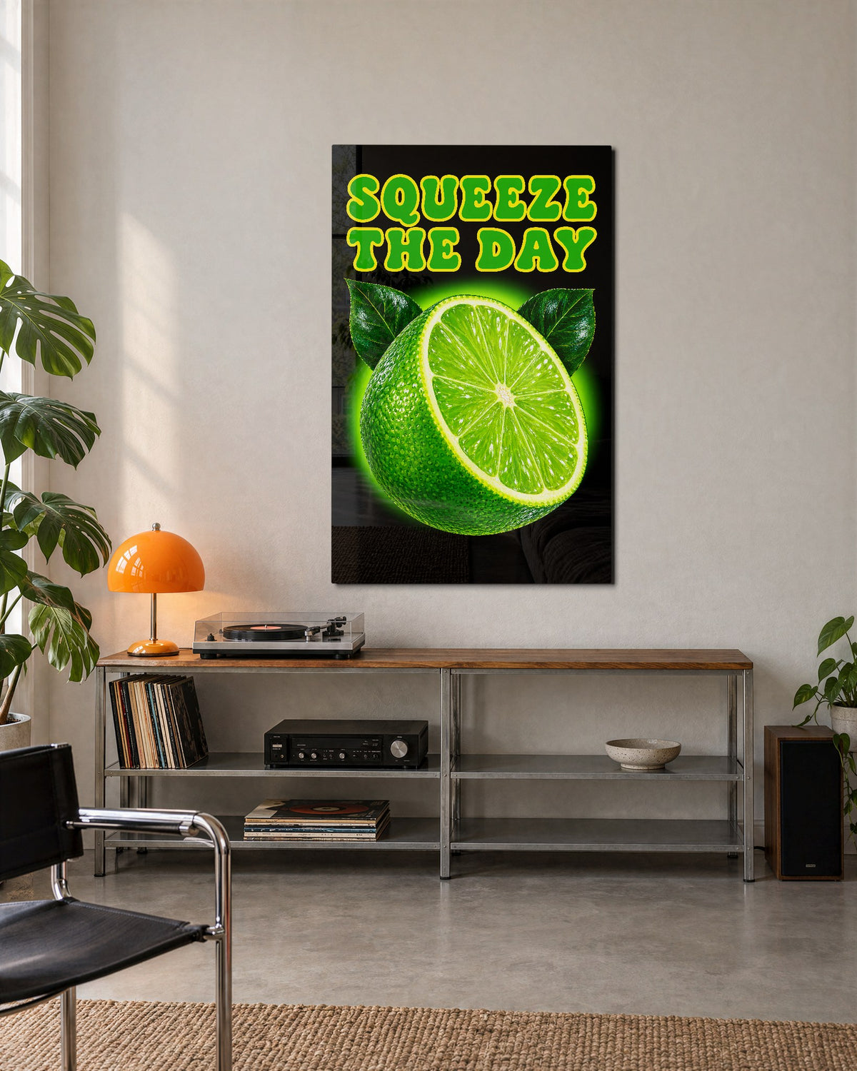 Lime Pun, Fully Cut glass wall art, lifestyle view