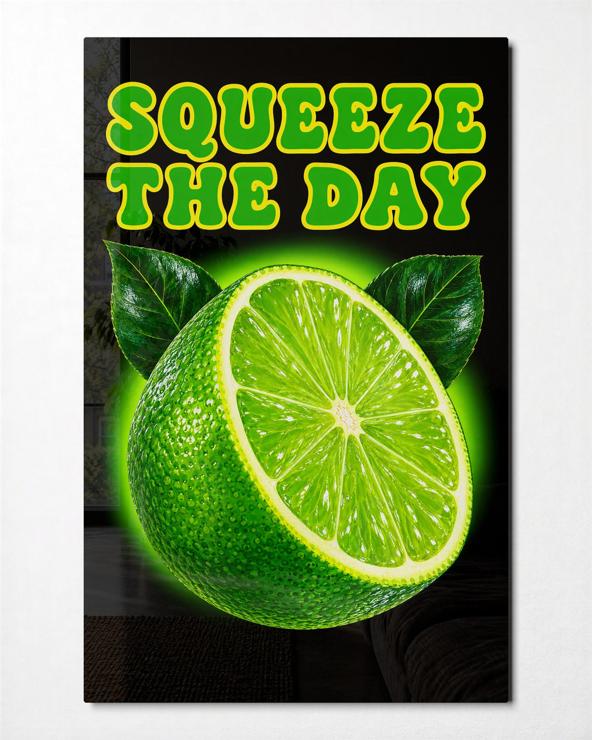Lime Pun, Fully Cut glass wall art, front view