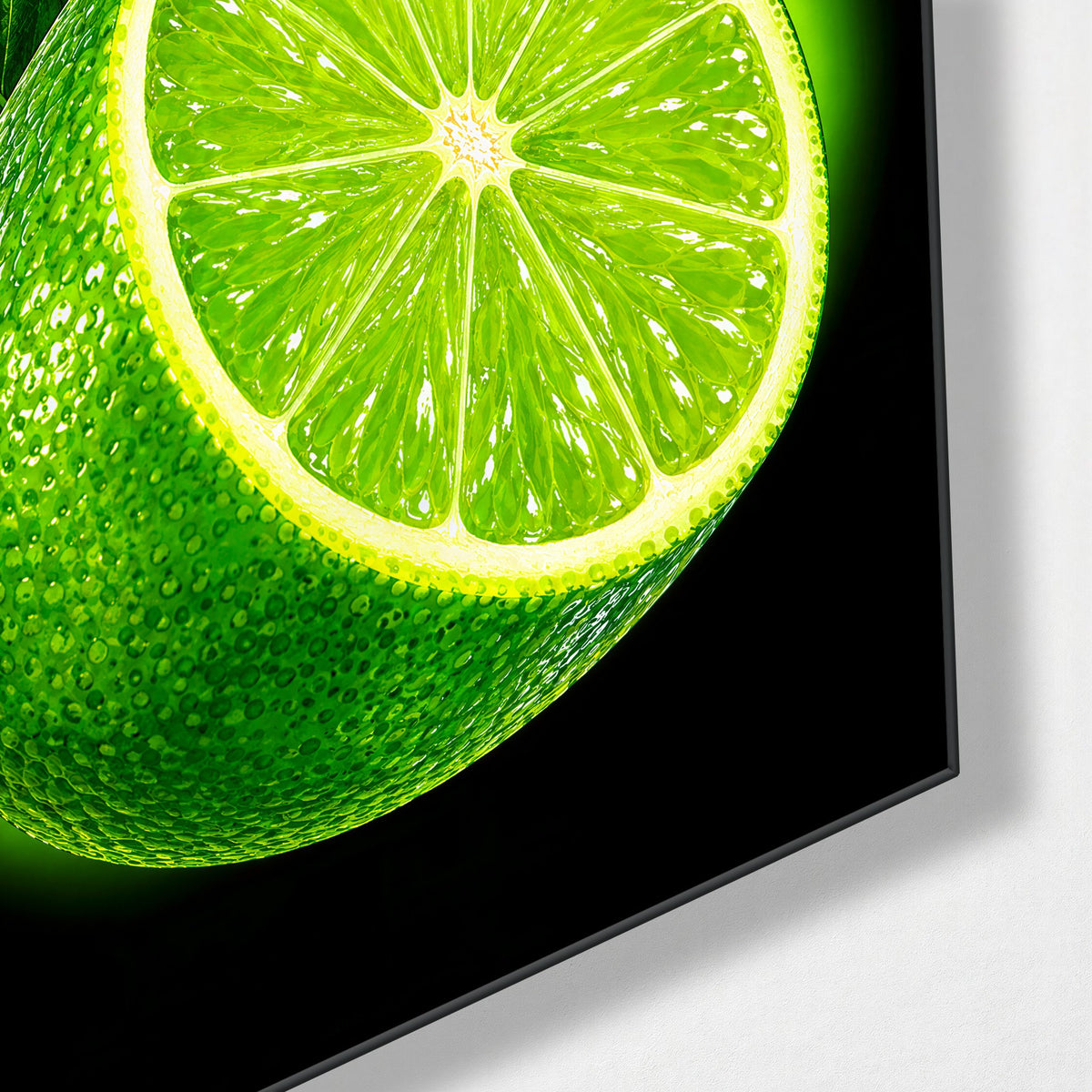 Lime Pun, Fully Cut glass wall art, corner view