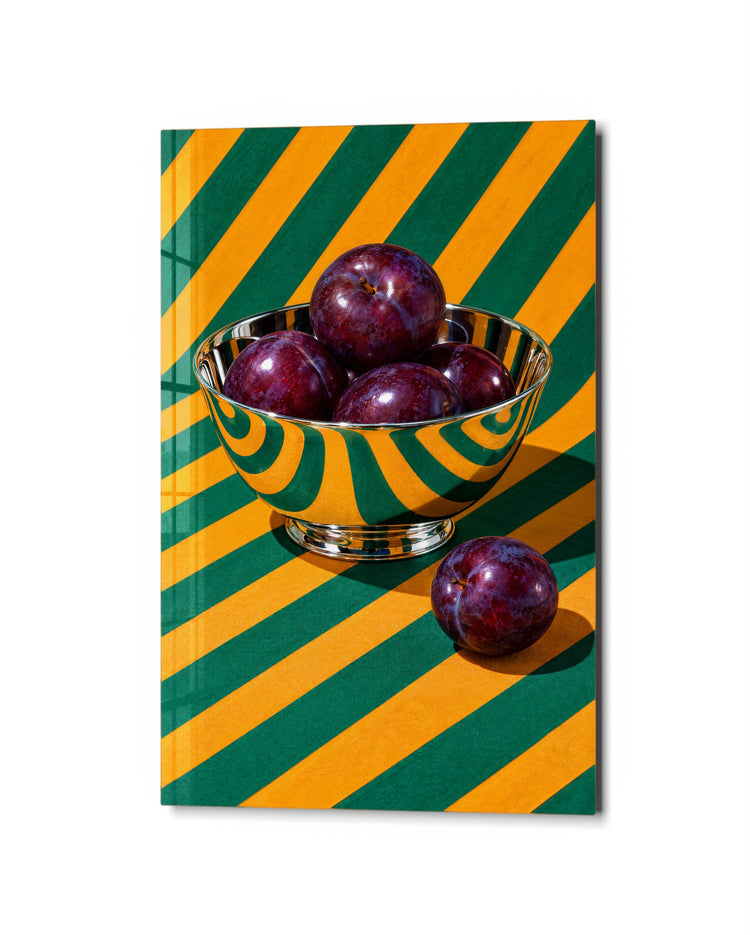 Bowl with a Warp glass wall art, studio view