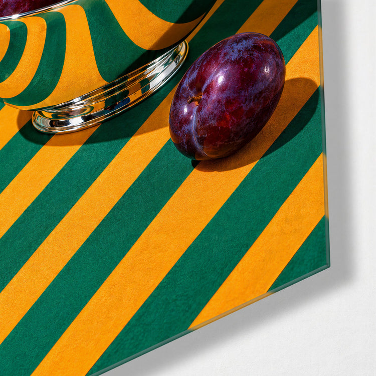 Bowl with a Warp glass wall art, corner view
