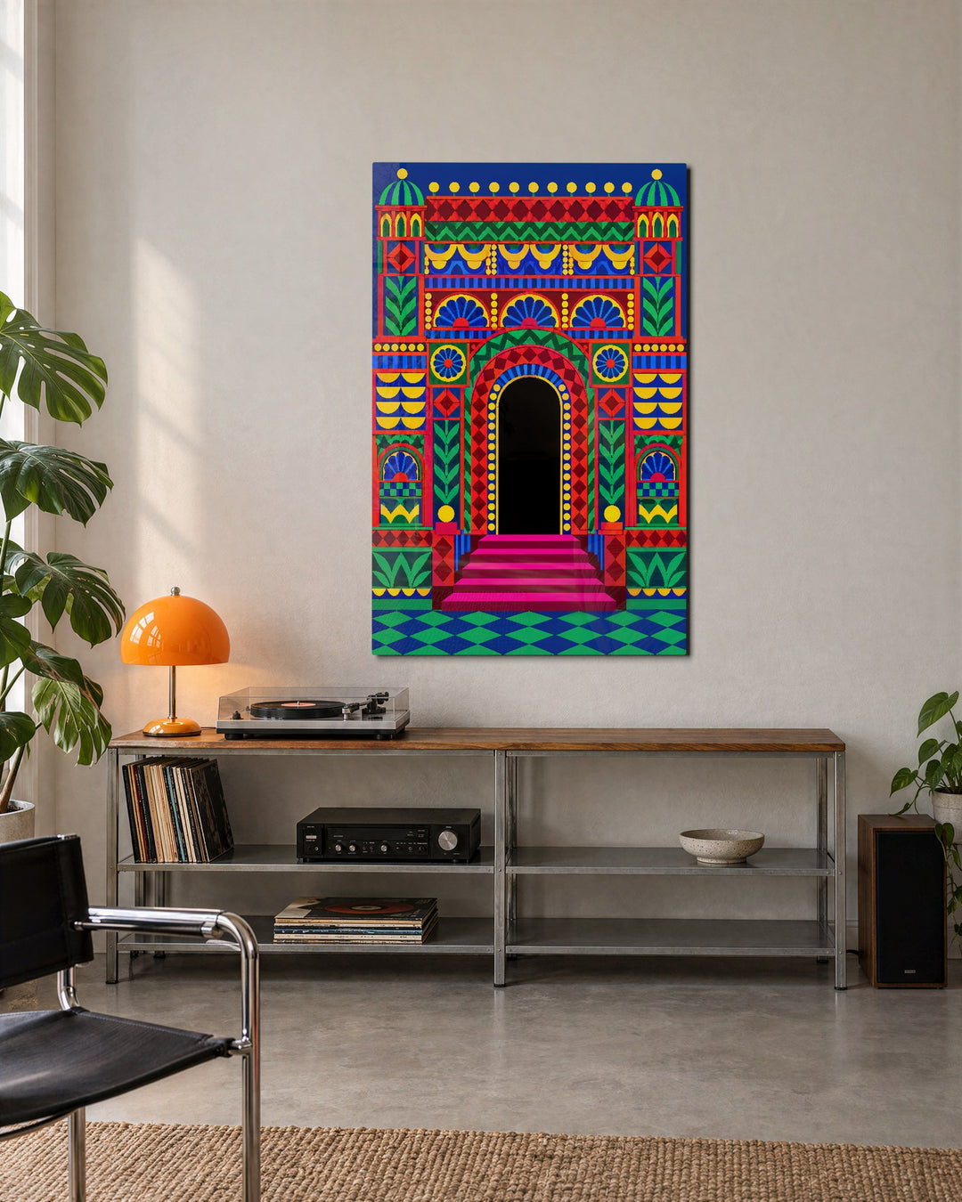 The Busiest Doorway glass wall art, lifestyle view