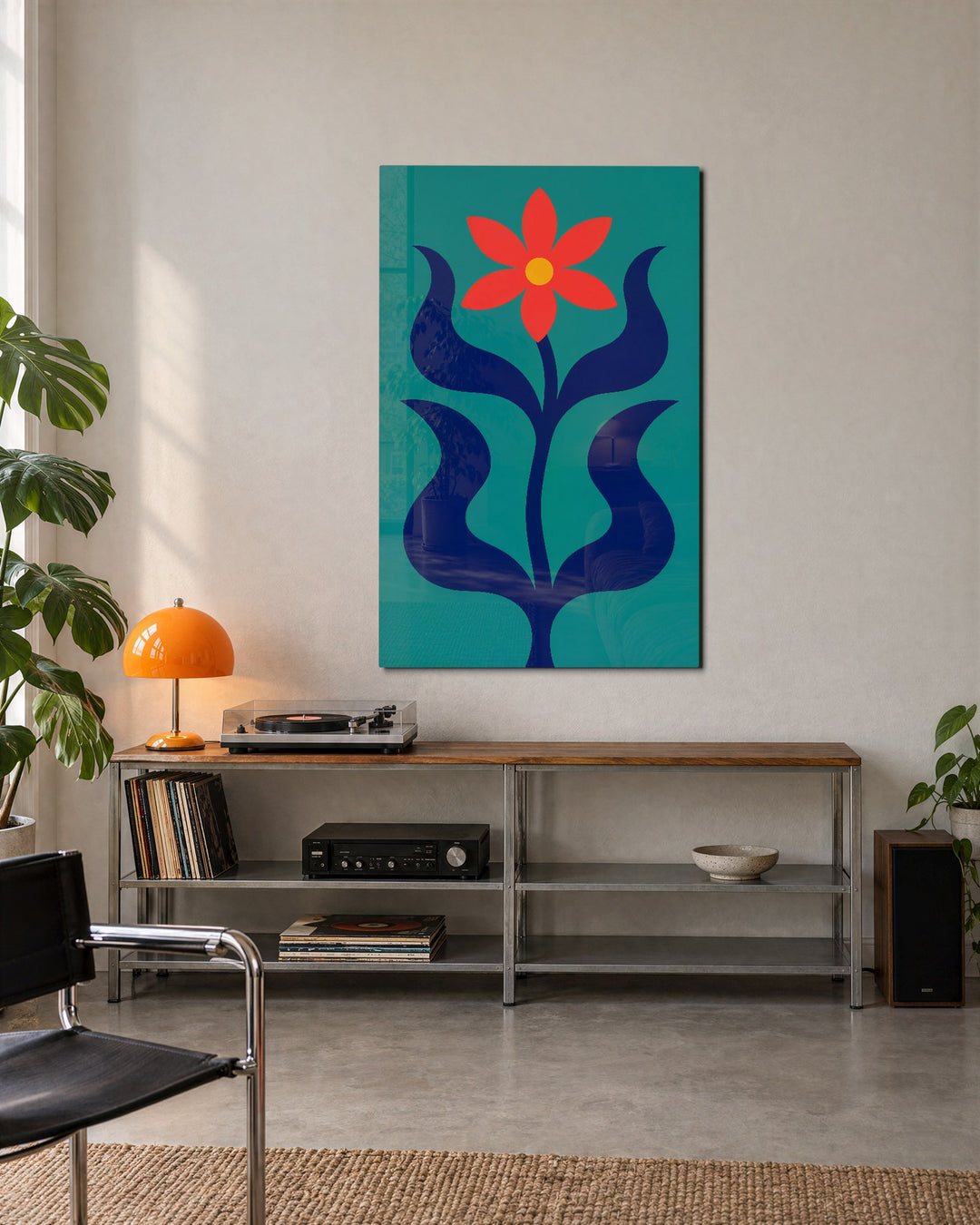 Solo Bloom glass wall art, lifestyle view