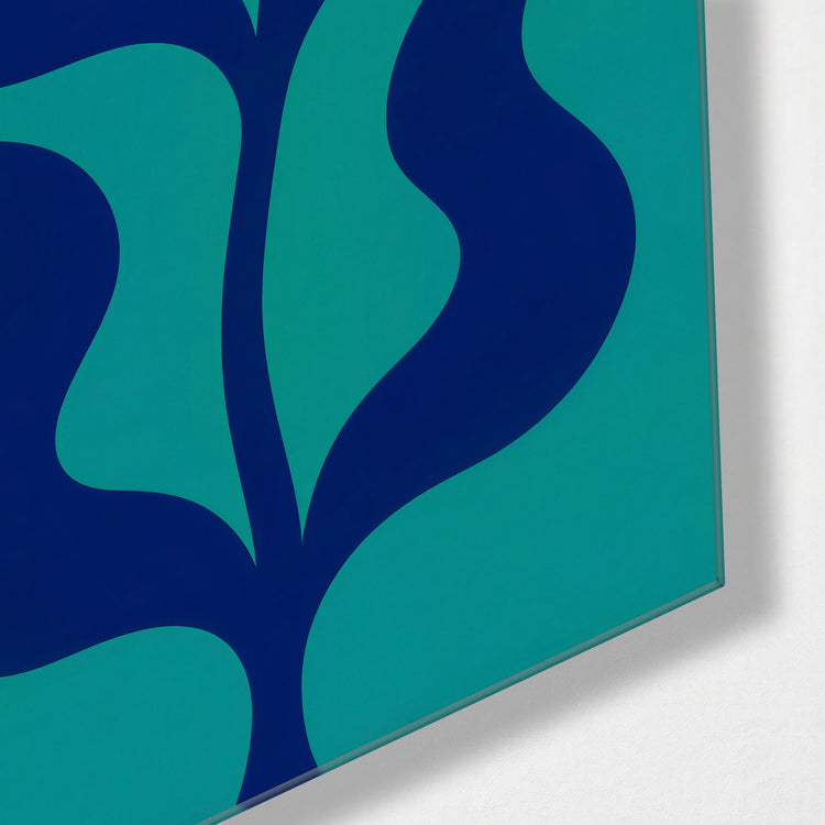 Solo Bloom glass wall art, corner view