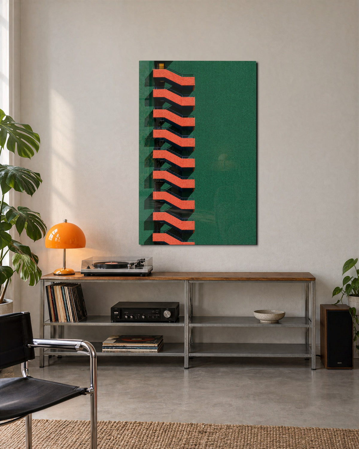 Staircase Switchback glass wall art, lifestyle view
