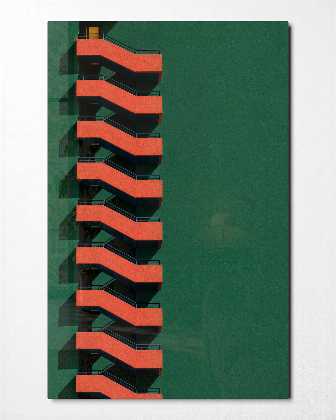 Staircase Switchback glass wall art, front view