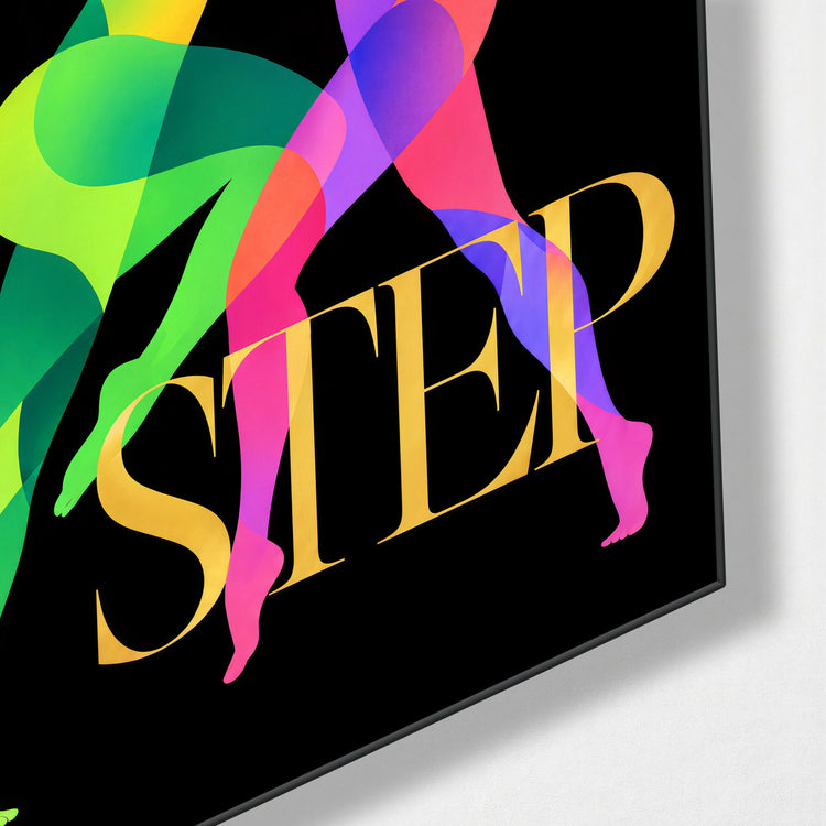 Two Dancers, Matched Strides glass wall art, corner view