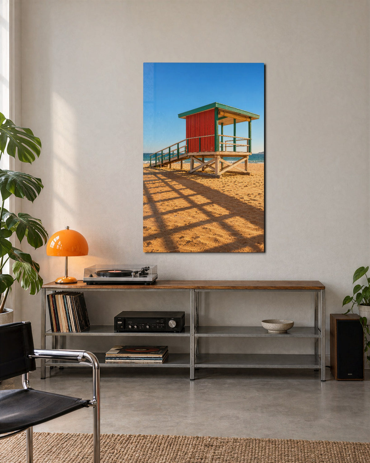 Boardwalk to Nowhere Else glass wall art, lifestyle view