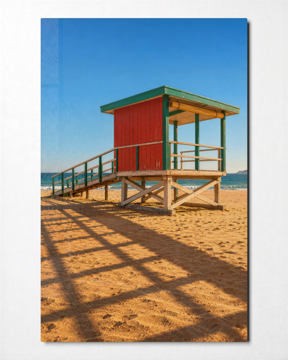 Boardwalk to Nowhere Else glass wall art, front view