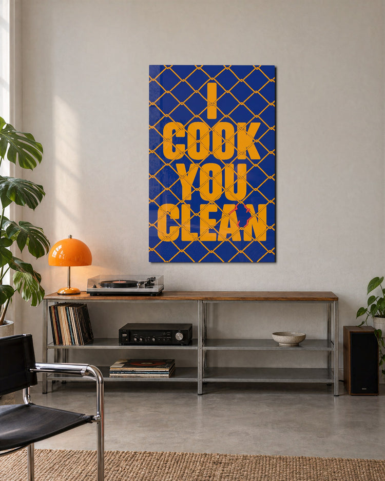 Division of Labor glass wall art, lifestyle view