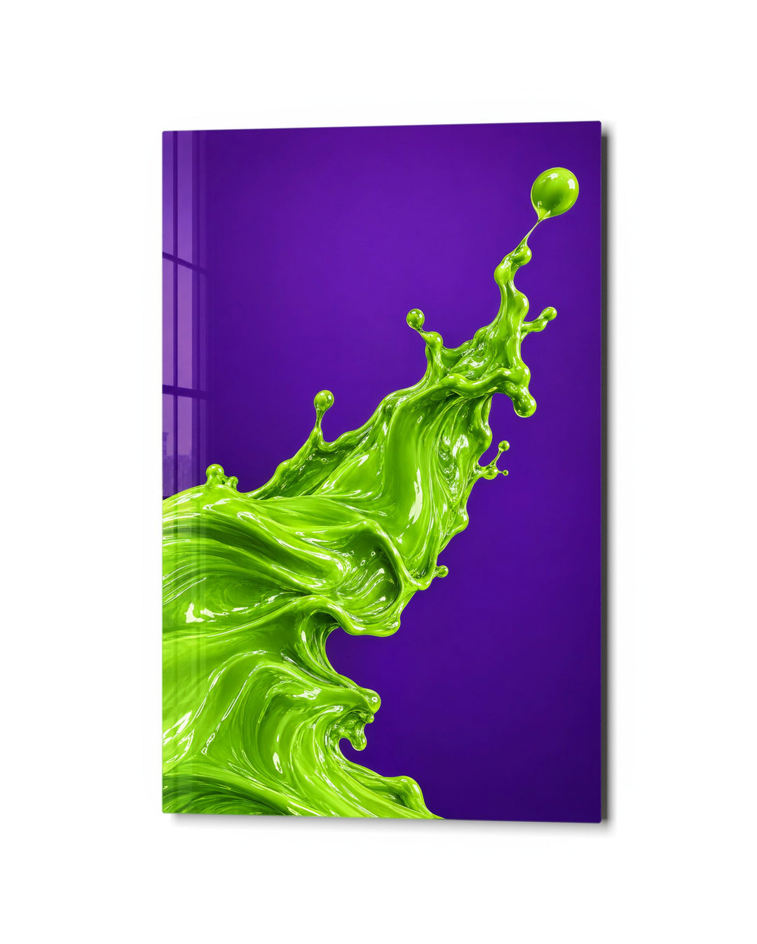 Neon Splash Mid-Air glass wall art, studio view
