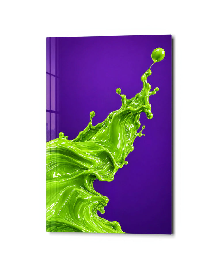 Neon Splash Mid-Air glass wall art, studio view