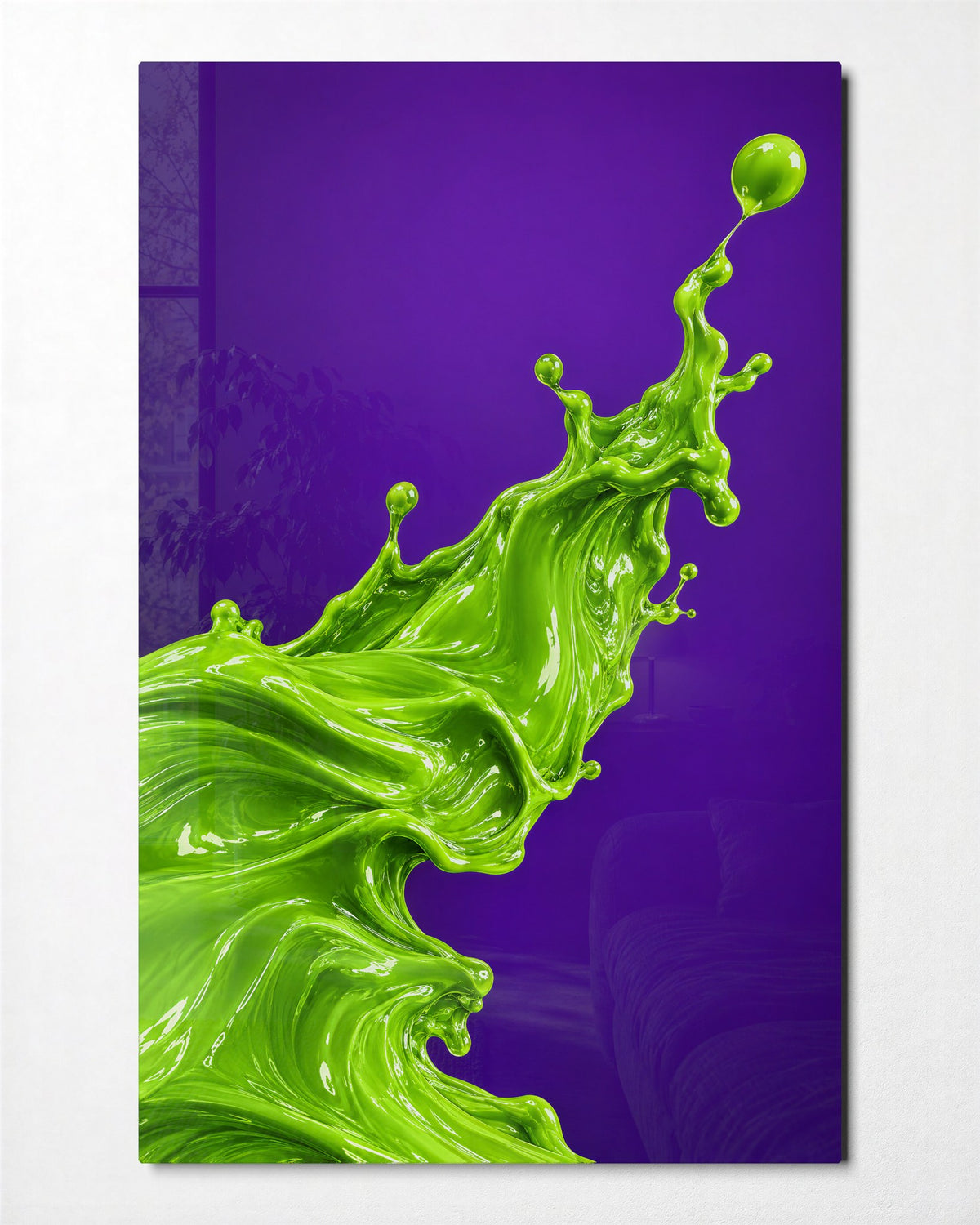Neon Splash Mid-Air glass wall art, front view
