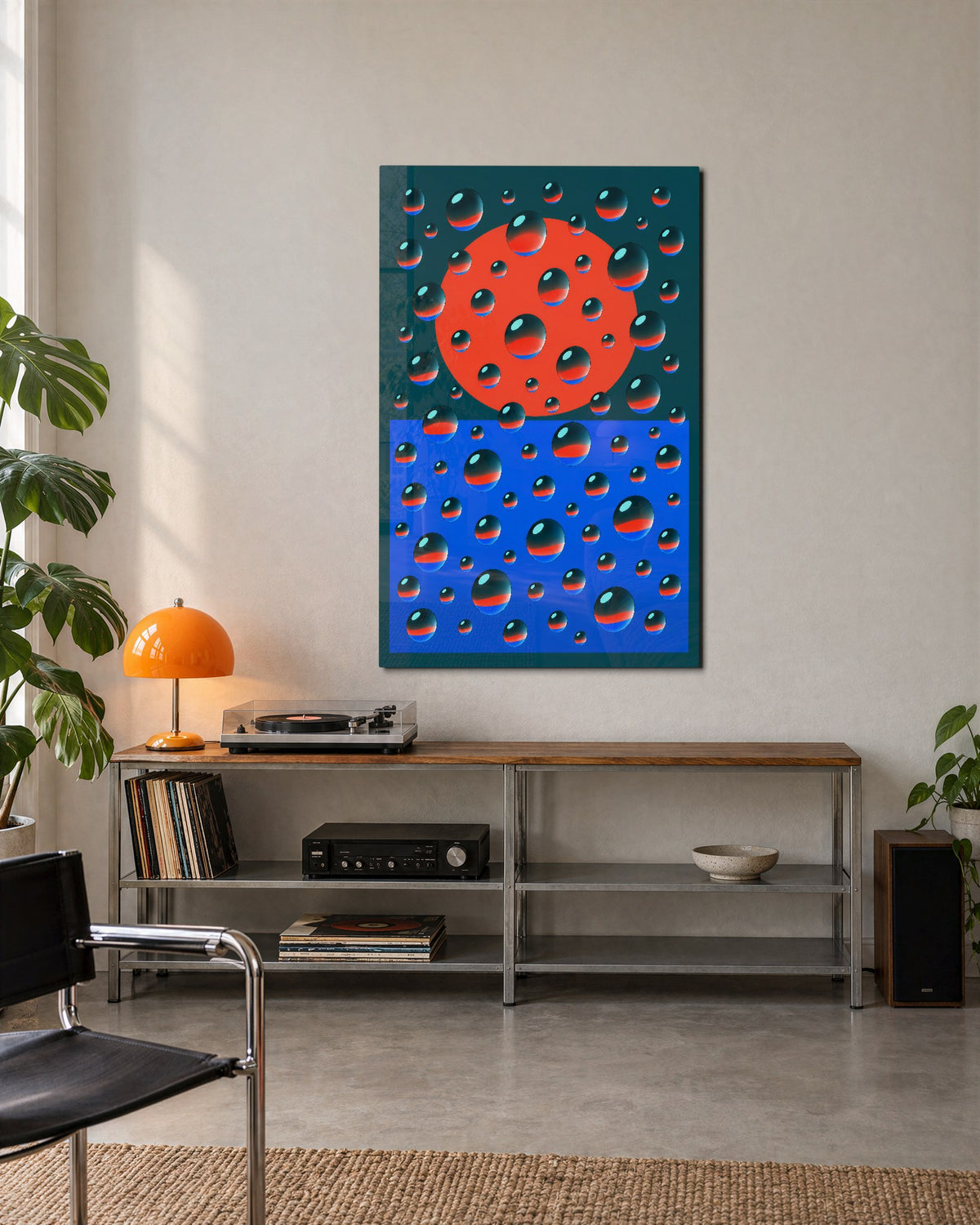Dew Study glass wall art, lifestyle view