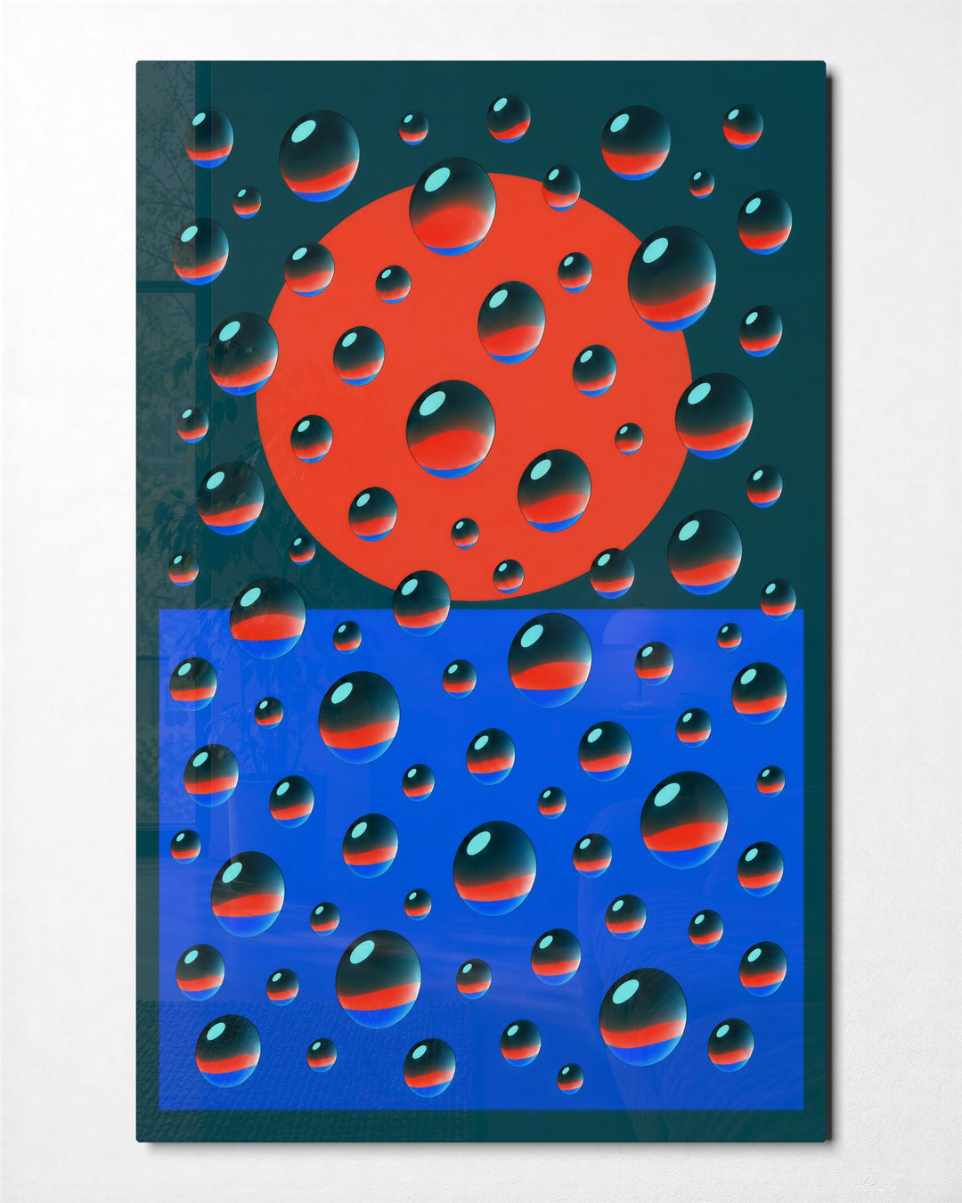 Dew Study glass wall art, front view
