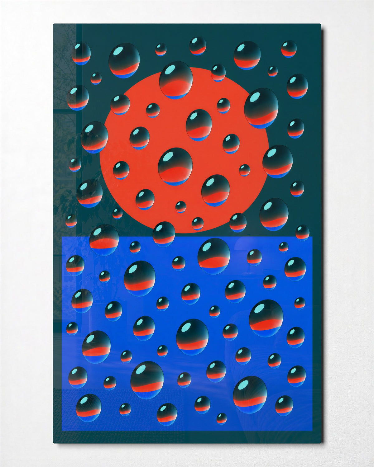 Dew Study glass wall art, front view