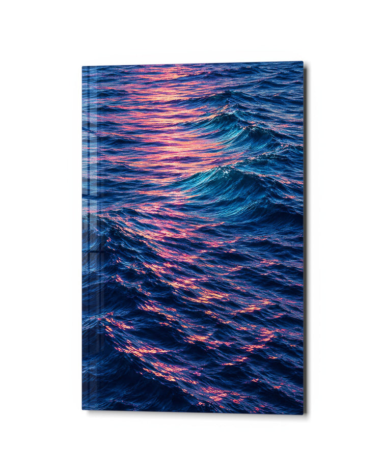 Evening Swell glass wall art, studio view