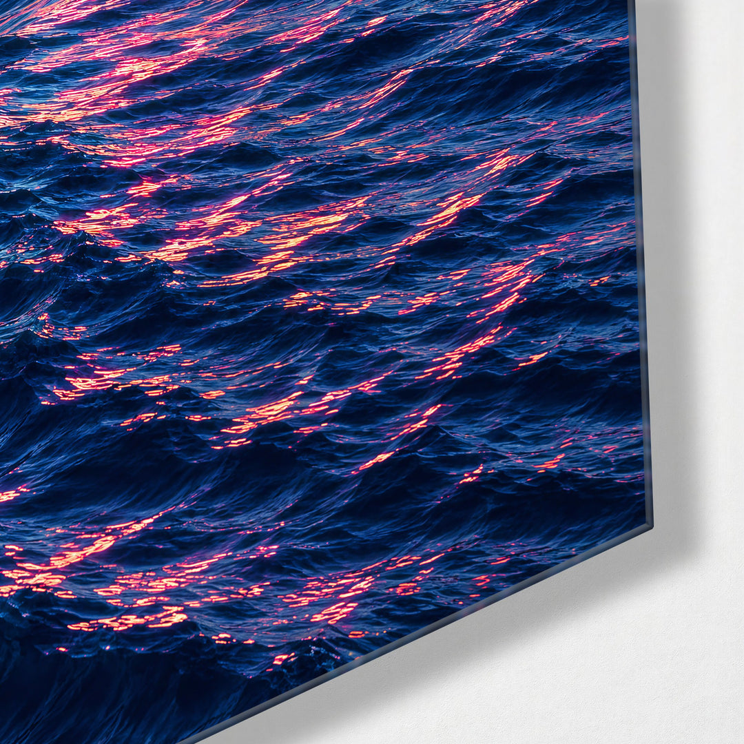 Evening Swell glass wall art, corner view