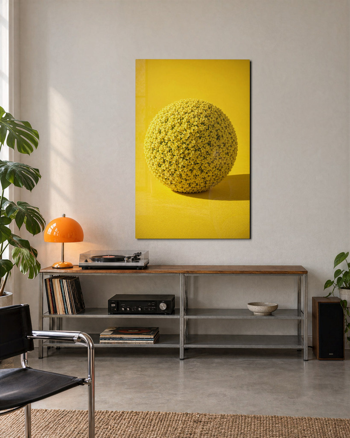 Planet of Buttercups glass wall art, lifestyle view