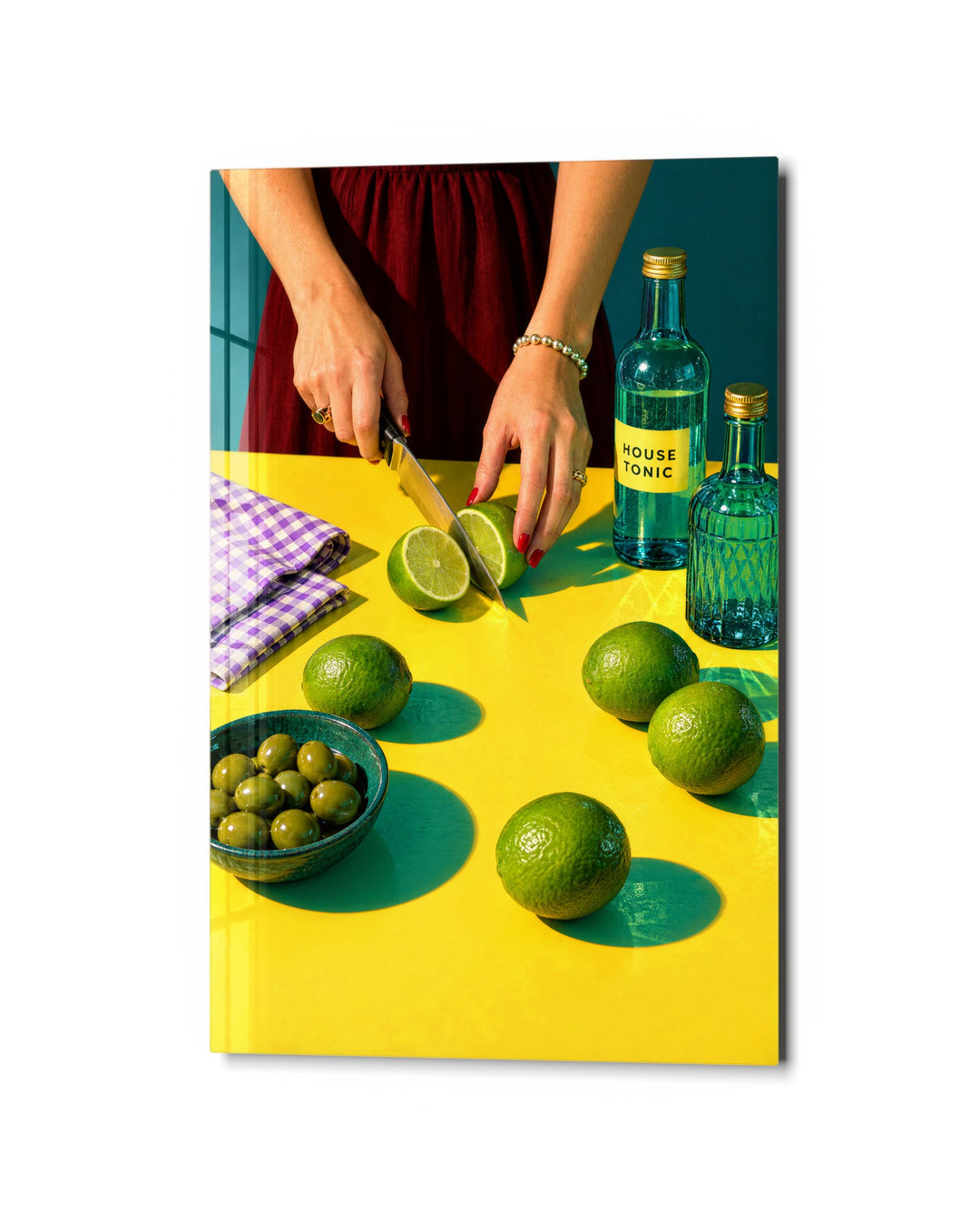 Kitchen Table Citrus glass wall art, studio view