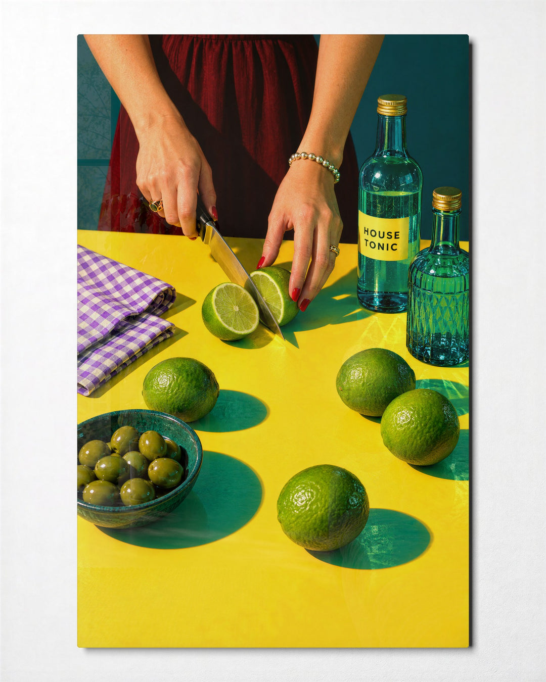 Kitchen Table Citrus glass wall art, front view