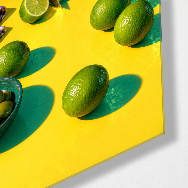 Kitchen Table Citrus glass wall art, corner view