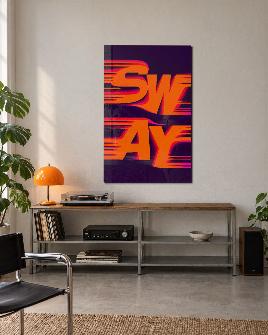 Letters in Motion glass wall art, lifestyle view