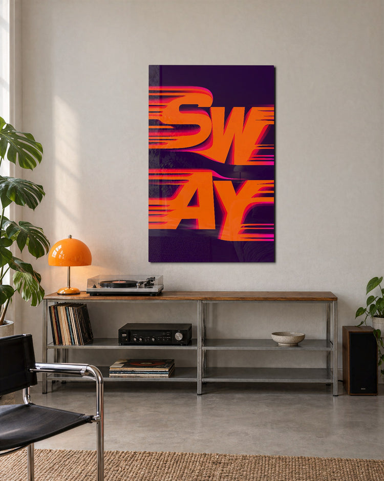 Letters in Motion glass wall art, lifestyle view
