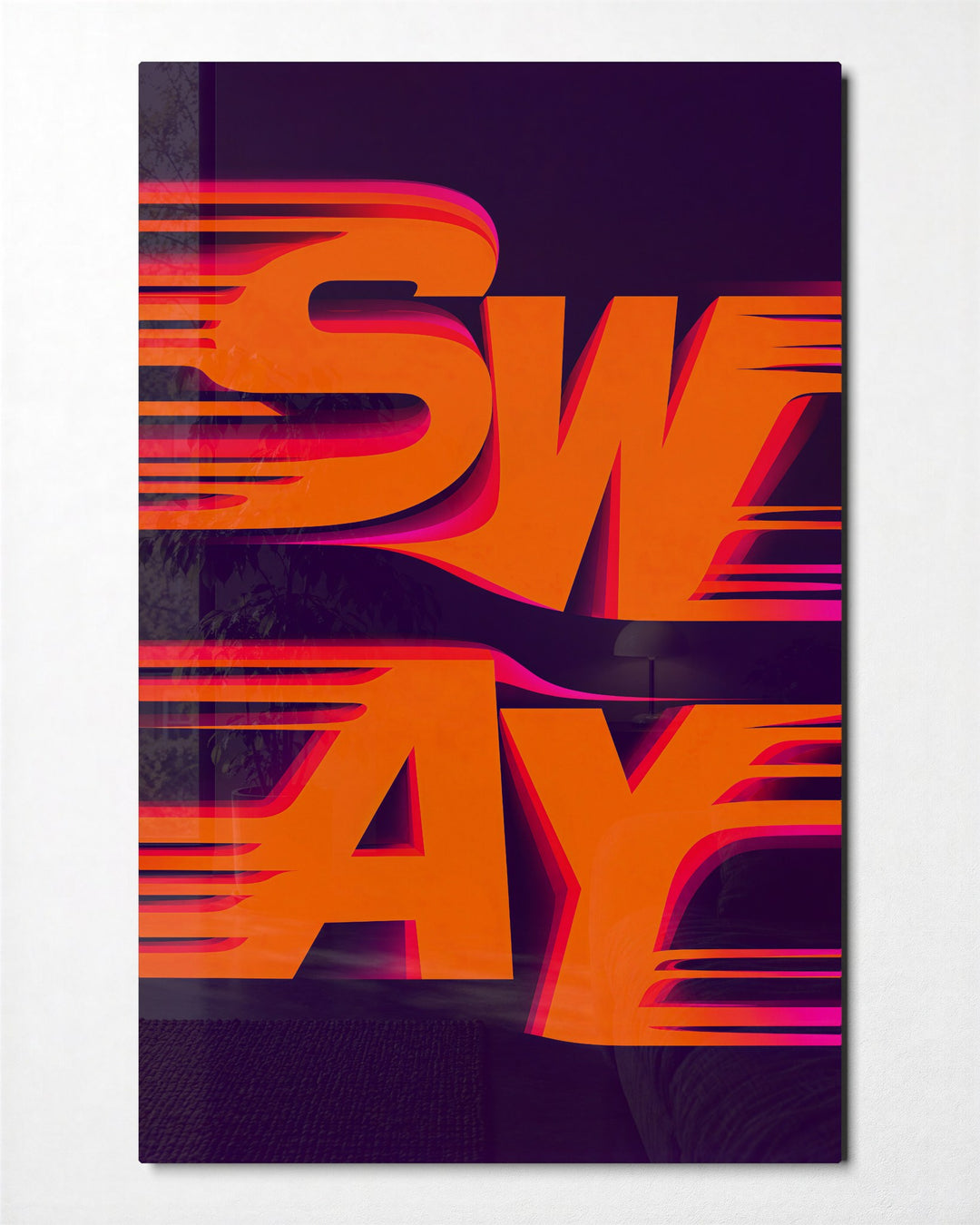 Letters in Motion glass wall art, front view