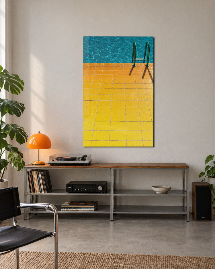 Deep End, Sunny Side glass wall art, lifestyle view