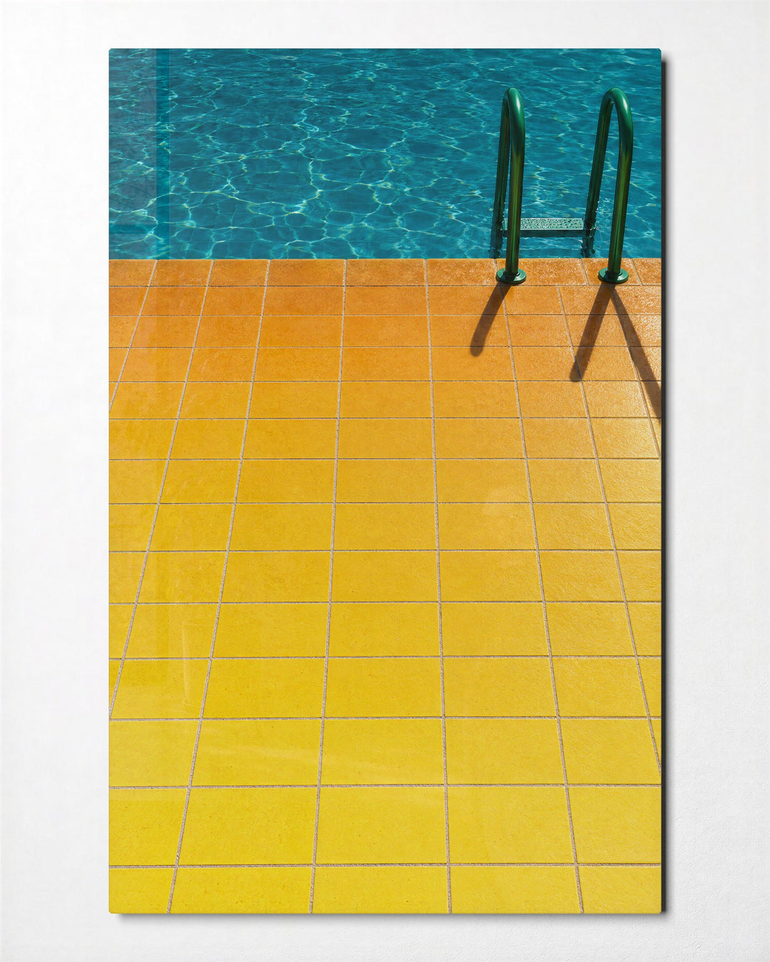 Deep End, Sunny Side glass wall art, front view