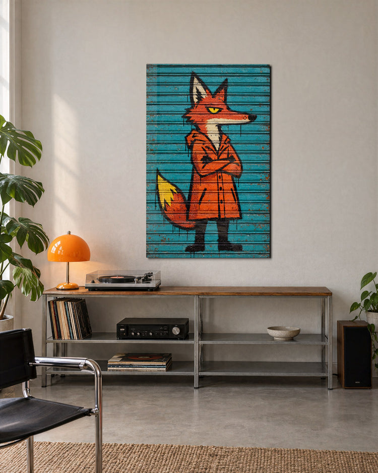 Arms Crossed, Tail Down glass wall art, lifestyle view