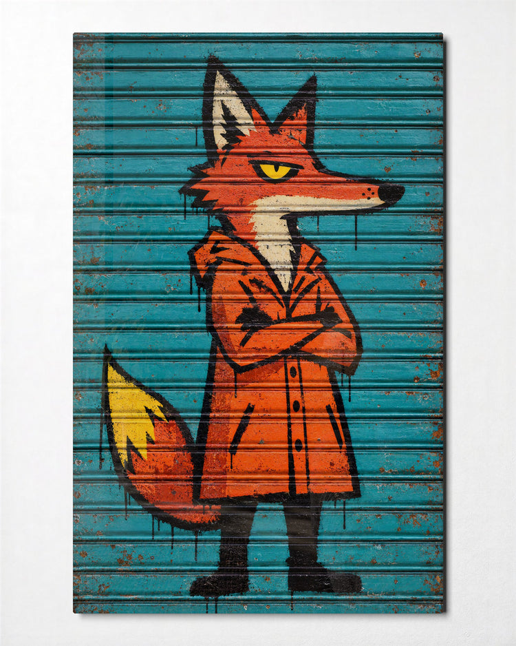 Arms Crossed, Tail Down glass wall art, front view