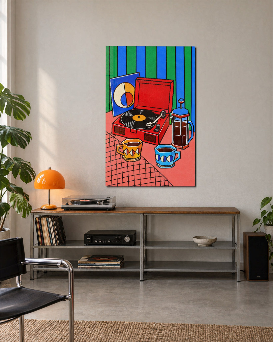 Slow Saturday Table glass wall art, lifestyle view
