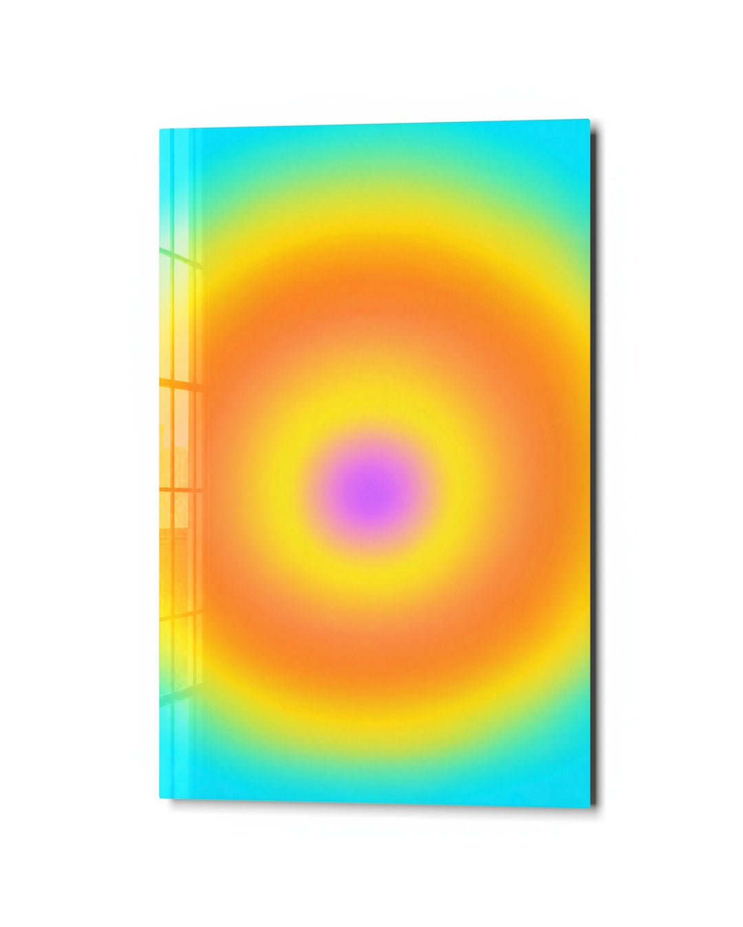 Blurred Bullseye glass wall art, studio view