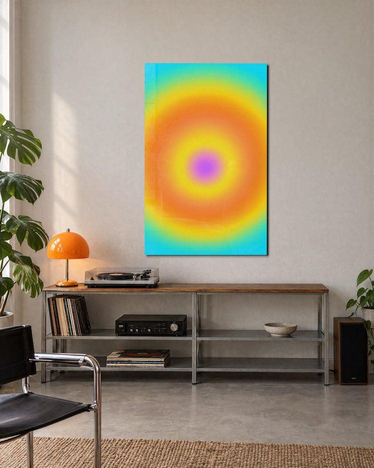 Blurred Bullseye glass wall art, lifestyle view