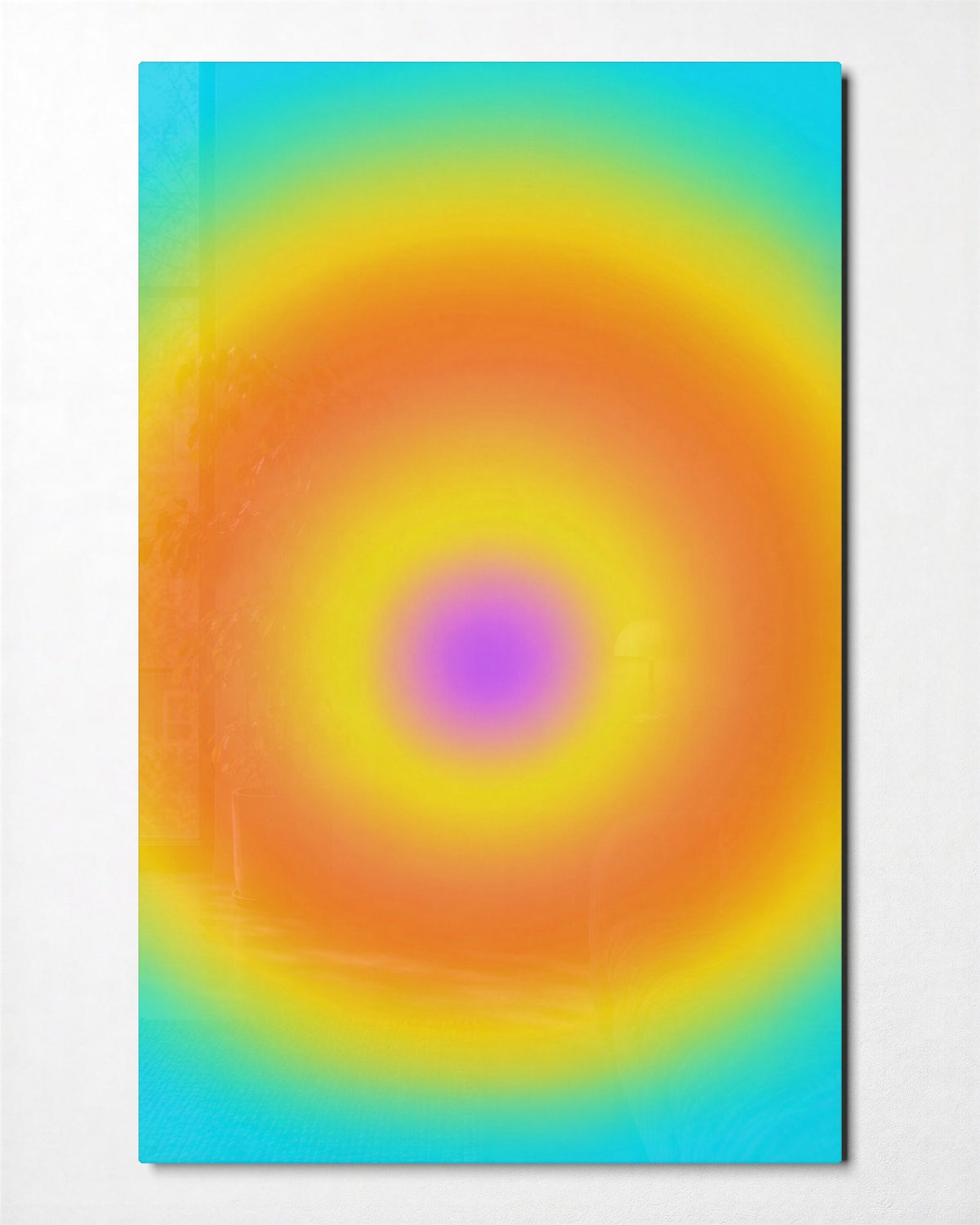 Blurred Bullseye glass wall art, front view