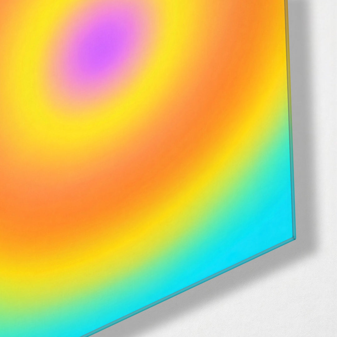 Blurred Bullseye glass wall art, corner view