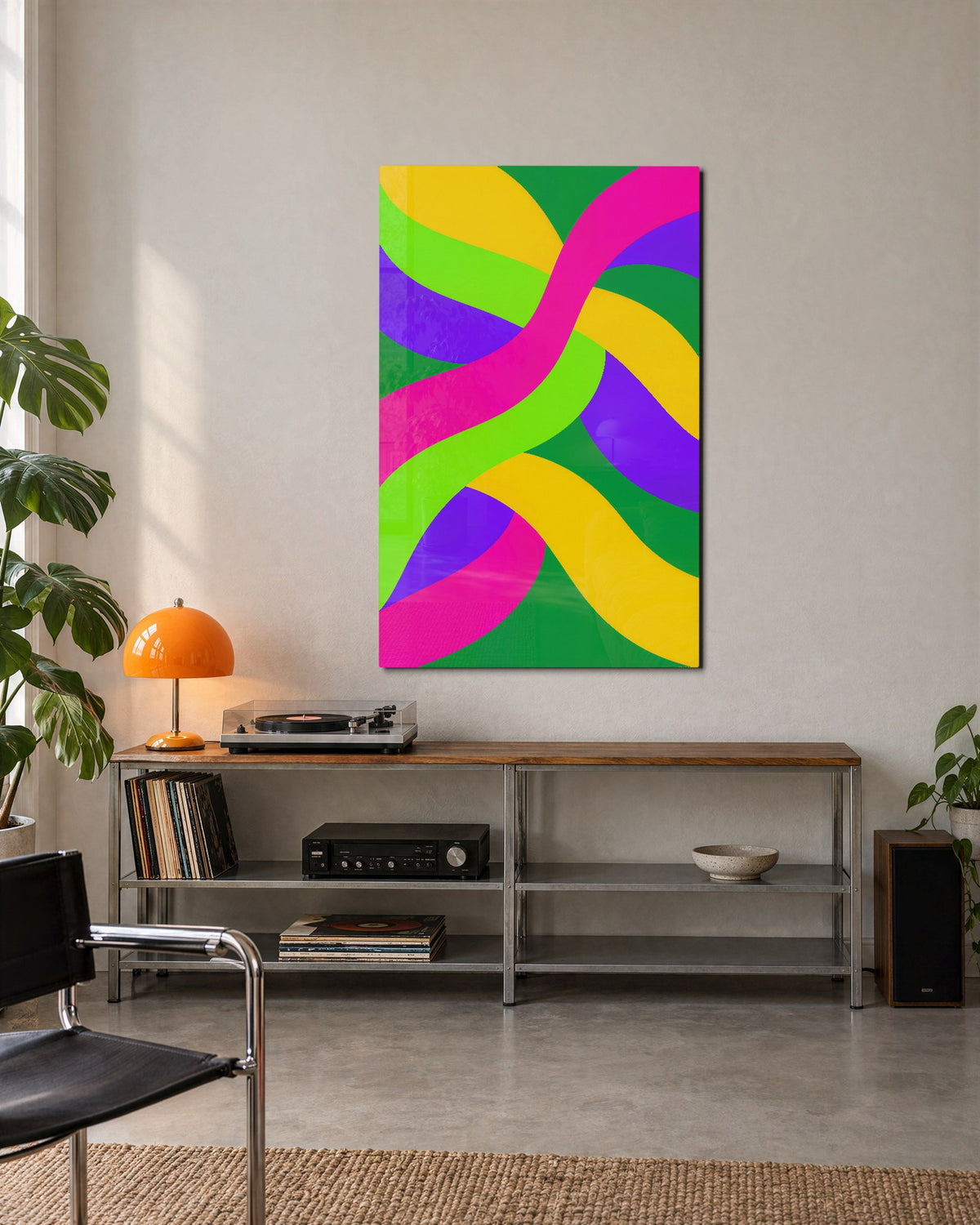 Braided Ribbons glass wall art, lifestyle view