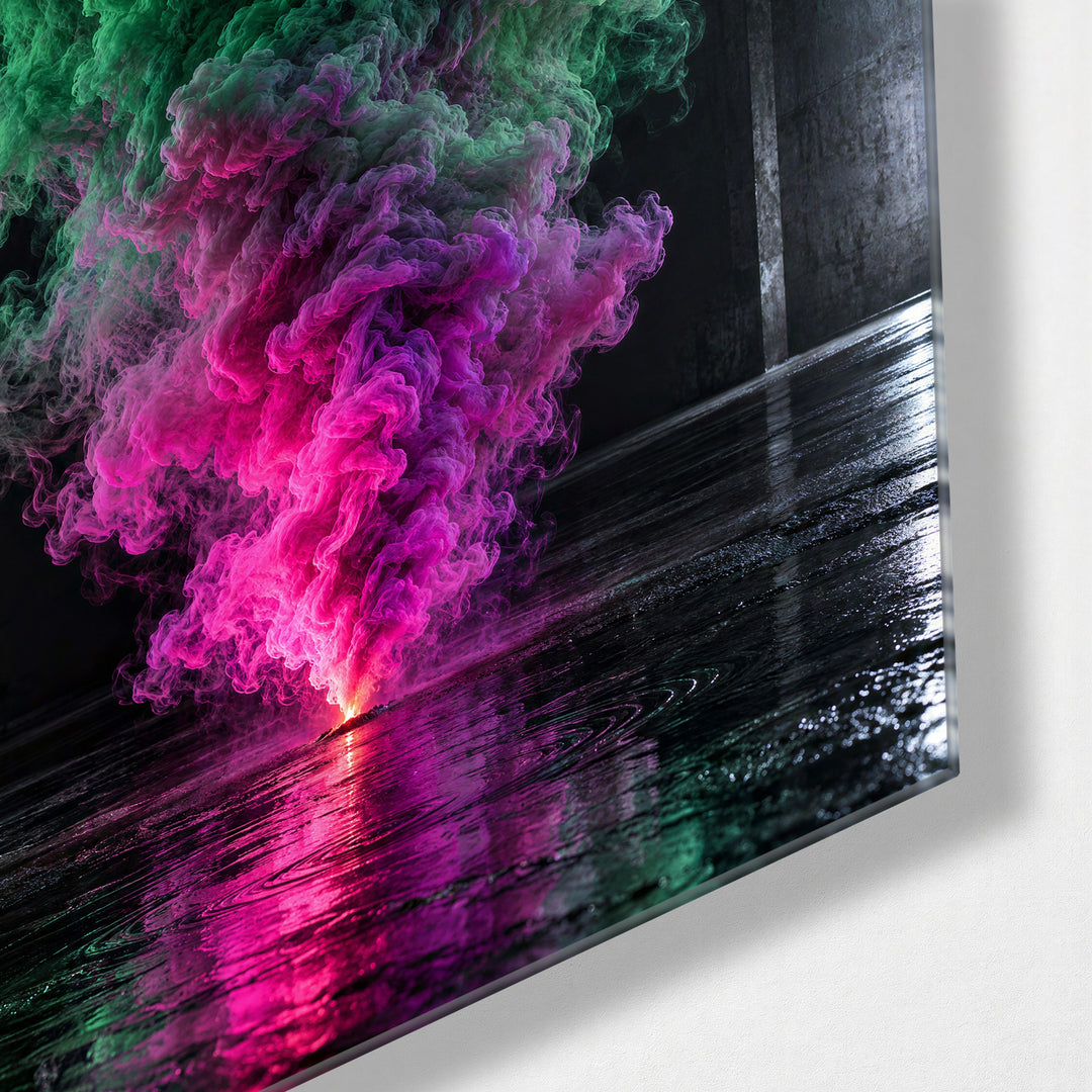 Plume Over Glass glass wall art, corner view