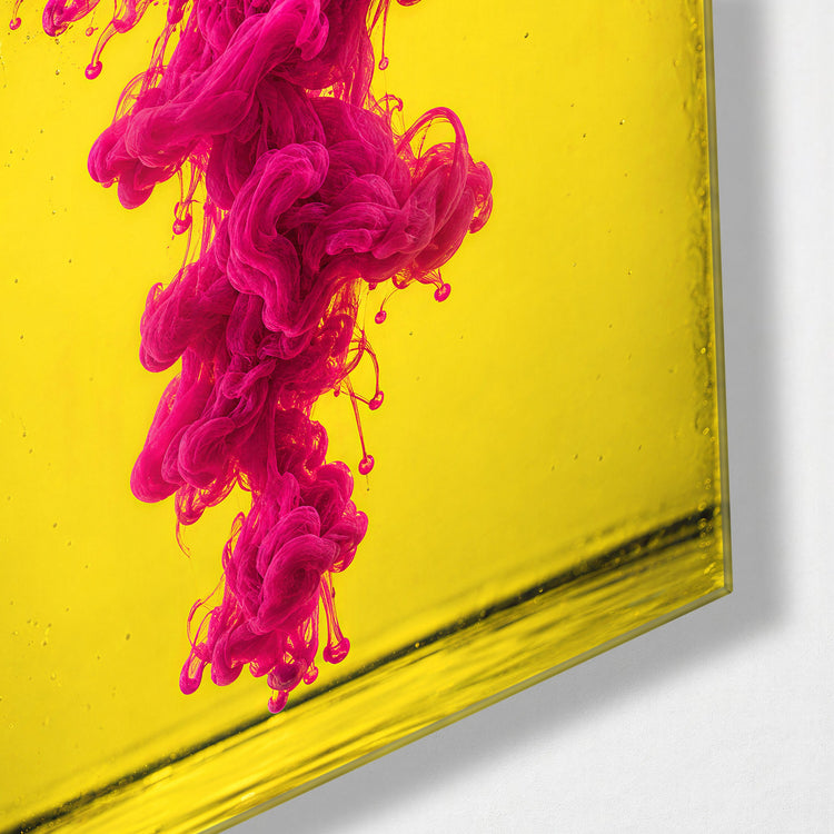 A Splash Wearing a Crown glass wall art, corner view