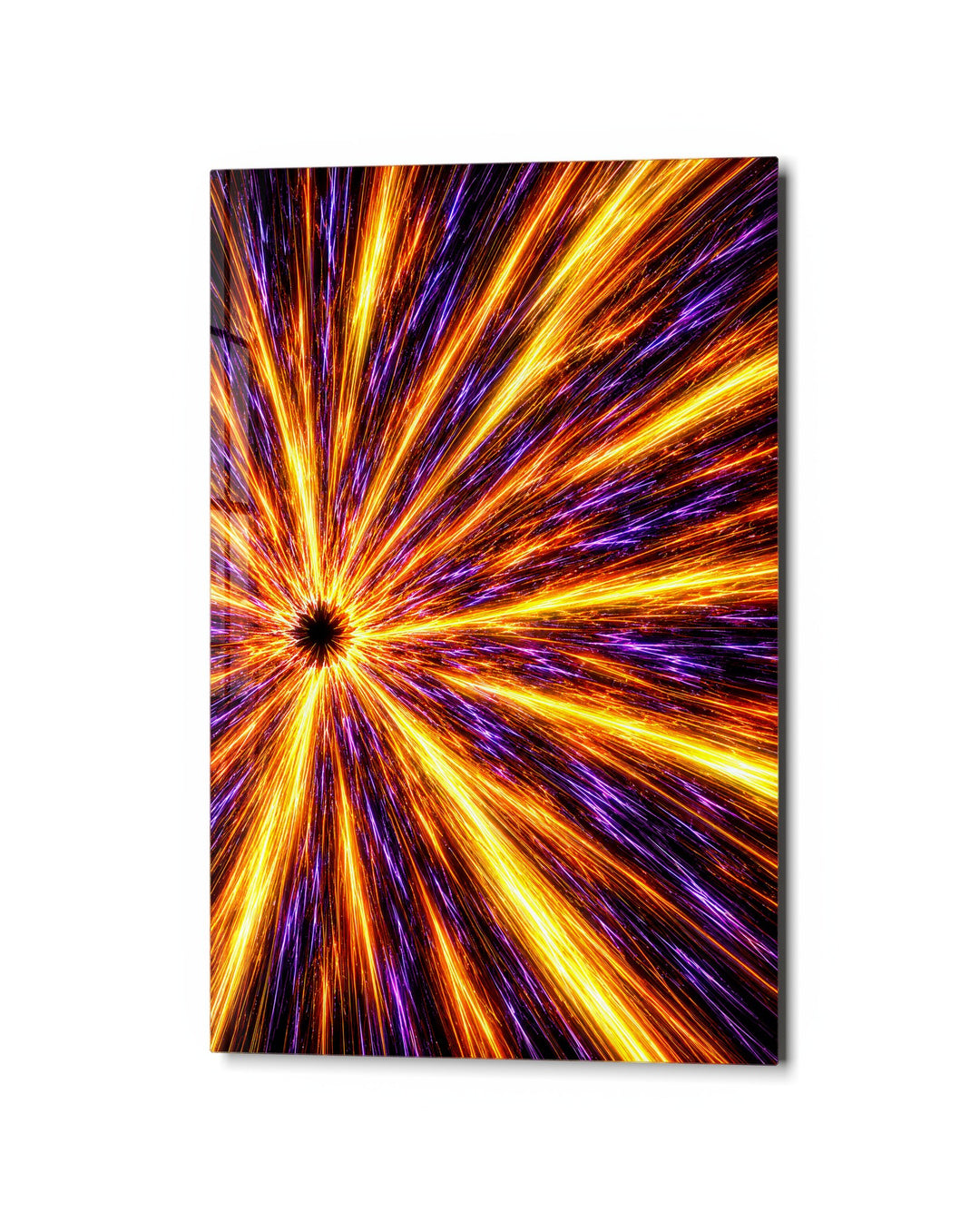 Sparks from a Single Dot glass wall art, studio view